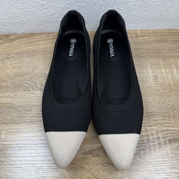 Vivaia Pointed-Toe Ballet Flats Aria 5° SIZE EU 39 | US 8 Black Cream Comfort - Picture 4 of 13